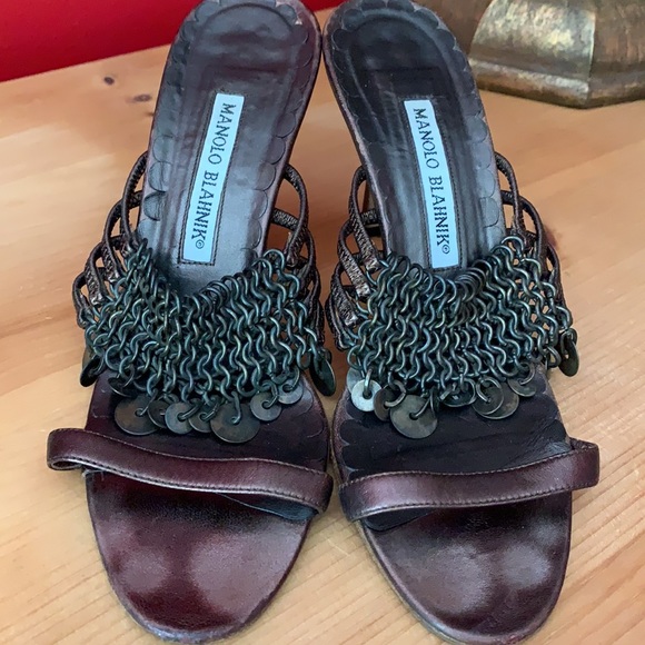 Manolo Blahnik Copper Heeled Sandals w/ Chain main image 3